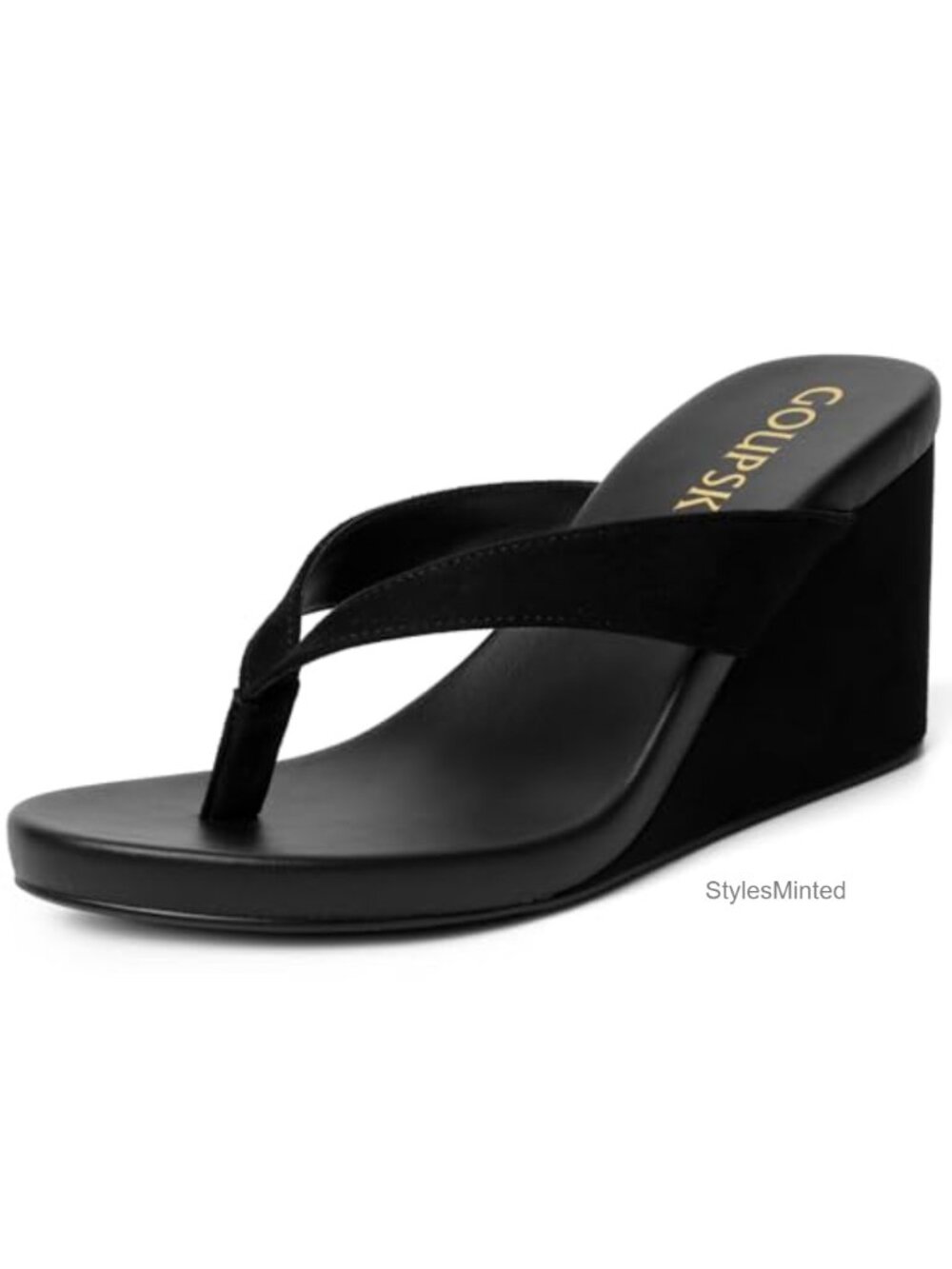 Suede Wedge Flip Flops Women Open Round Toe Platform Sandals Slip On